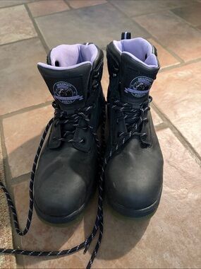 Brahma Black Lace-Up Women's Work Boots with Lavender Liner